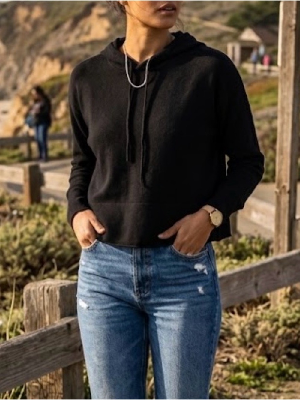 Everlane Cashmere Sweater Hoodie black super soft lightweight XS
